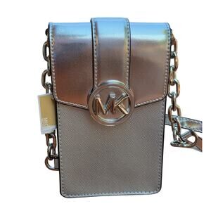 Michael Kors Carmen Small Smartphone Crossbody Bag Silver NWT